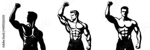 Modern illustration of a man with his fist raised in silhouette