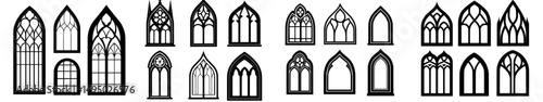 Medieval gothic church glass windows and castle arches of cathedral, modern architecture, feature vintage gothic windows with stained glass patterns in arches or antique temples and Renaissance