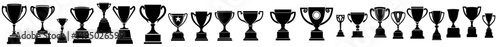 Trophy symbols and winner prize icons make up a set of victory logos and trophy cup icons