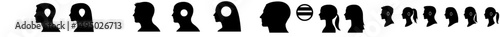 Icon set featuring silhouettes of human heads with various men's haircuts