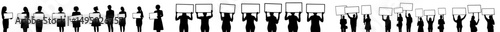 Modern illustration of youngsters grasping a banner or empty card