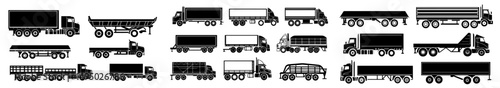 Big tex trailers icon set in black isometric style for industrial heavy transportation modern illustration