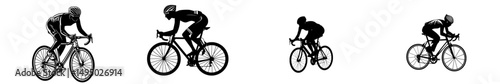 A cyclist's black silhouette stands out against a white backdrop, symbolizing fitness and sport through graphic art, suitable as an icon, template, or design element