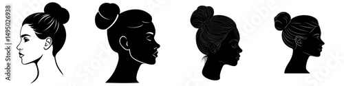 The profile of an elegant woman is depicted in silhouette, featuring an updo and an earring