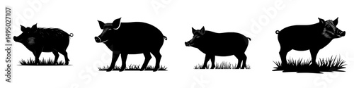 A boar's silhouette is presented in a minimalist style suitable for creative endeavors with a modern wildlife theme and a predominantly black color scheme