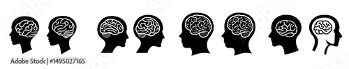 Icons of a human head featuring a brain outline and a solid silhouette