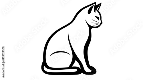 The illustration features a minimalist symbol of a cat in black and white, characteristic of modern isolated design