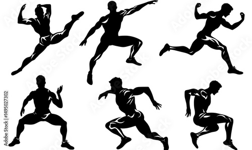 Modern illustrations of a male diving board diving silhouette collection