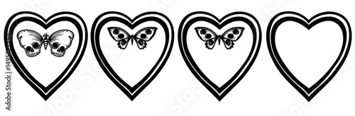 The gothic heart frame set includes a floral swirl design, modern baroque border, and vintage classic dark antique ornament, complemented by Victorian love mystic tattoos, elegant magic skull and