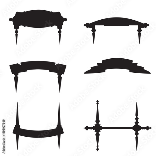 Decorative banner and frame silhouettes in black providing versatile design elements for various creative projects