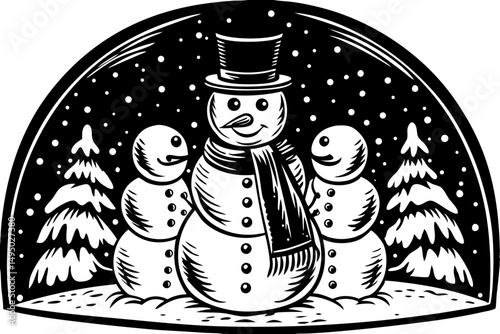 Vector snowman with scarf and top hat in snowfall vector illustration