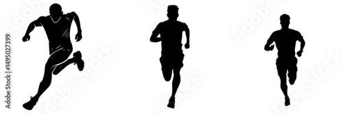 Modern illustration design featuring a male runner's silhouette from the front on a white background