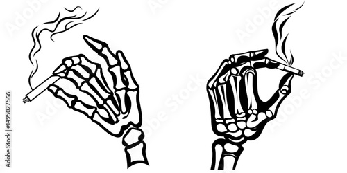 Illustration of a Skeleton Hand with Joint Weed | High Skeleton | Blunt Smoking | Cannabis Culture | Kush Lifestyle | Bony Hand | Dual Skeleton Hands | 420 Theme | Unique Artwork | Modern Clipart and