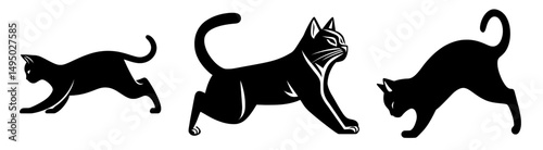 A minimalist design featuring a simple black cat silhouette set against a white background is perfectly suited for contemporary styles, accompanied by a modern illustration