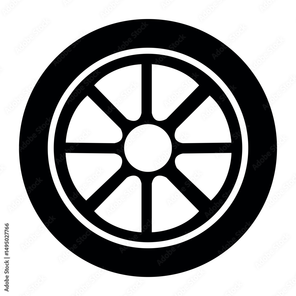 Obraz premium Car wheel icon vector, car tire icon, auto rims disc and tire silhouette vector in trendy flat style illustration isolated on white background.