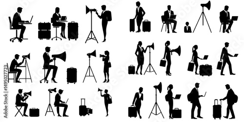This set features an assortment of silhouettes depicting various careers in photography and filmmaking