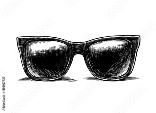 A modern illustration of glasses, paired with a pixel sunglasses icon in flat style, sits on an isolated background to convey a business concept through a humorous accessory sign