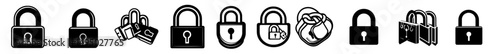 Lock icon collection. Locked and unlocked black line icon set. Flat security symbol. Modern 10 eps