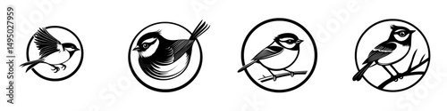 Modern illustrations of chickadee silhouettes are perfect for designing logos and t-shirts
