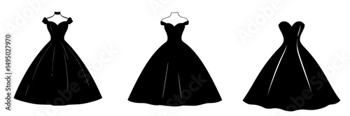 Modern icon sign symbol of a wedding dress ball gown represented as a silhouette of a party princess