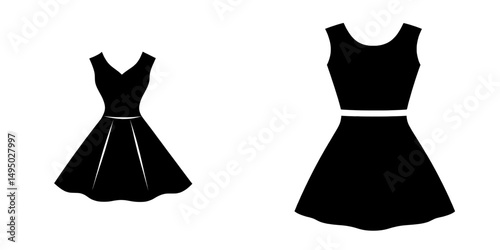 In the world of fashion, a modern silhouette of a short gown for a wedding or party is depicted as an illustration symbol of a woman or girl through a dress icon sign