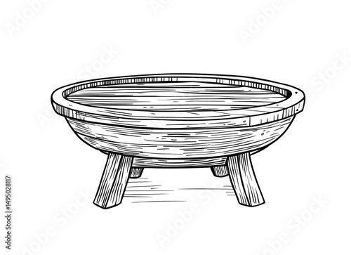 In a flat style, an icon of table furniture is illustrated, presenting a modern wooden table on an isolated background to signify a dinner desk and related business ideas