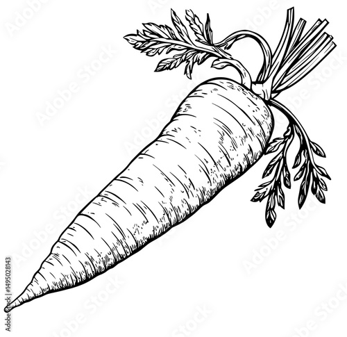 An up-to-date illustration of a carrot standing alone on a white background