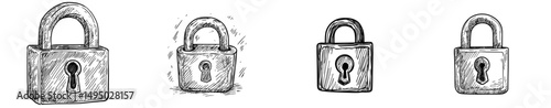 A hand drawn icon of a lock is available as a doodle, outlined with a simple line clipart symbol