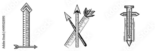 A ruler scale sign is depicted in a modern illustration as a metric measurement icon in flat style on an isolated background, symbolizing a business concept