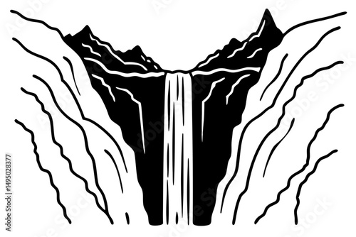 towering waterfall plunging into deep canyon vector landscape