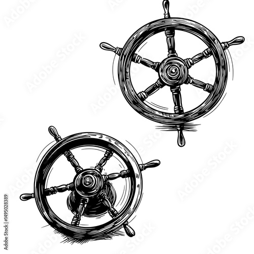 On a transparent background, a ship wheel appears as a black silhouette