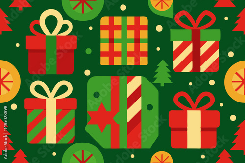 red and green themed vector christmas gift pattern illustration