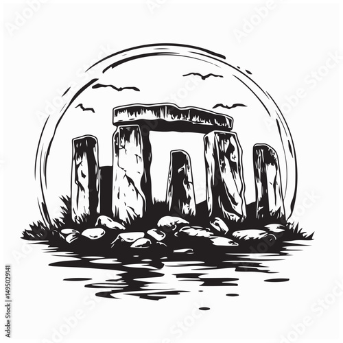 Stonehenge Construction vector. Stonehenge is a prehistoric stone circle monument.
