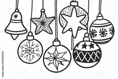 Colorful Christmas ornaments hanging on strings vector illustration