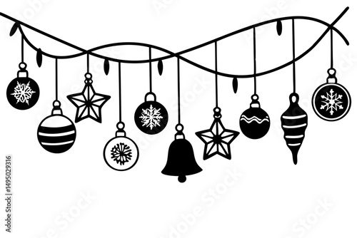 Colorful vector Christmas ornaments hanging on strings vector illustration