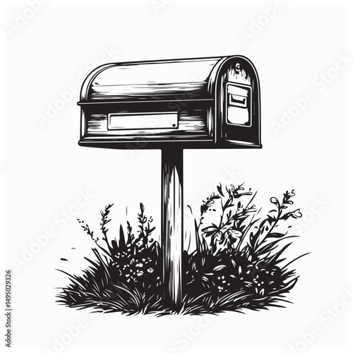 Rustic Wooden Mailbox Mounted On A Sturdy Post image vector