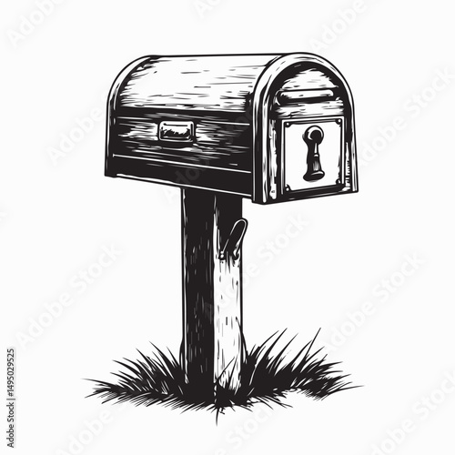 Rustic Wooden Mailbox Mounted On A Sturdy Post image vector