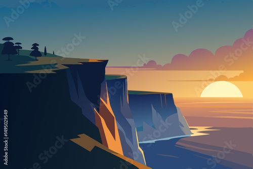 breathtaking cliffside overlooking vast ocean vector illustration