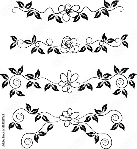 Elegant Black and White Floral Design Elements Set for Invitations