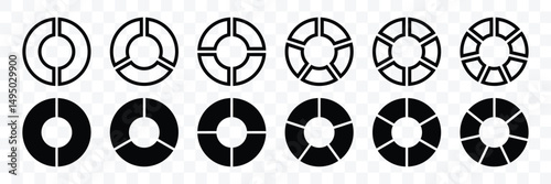 Segment slice sign. Circle section graphs segment infographic. Circle pie charts 1,2,3,4,5,6,7,8,9,10,11,12 sections. Donut charts. Pizza, pie segmented.