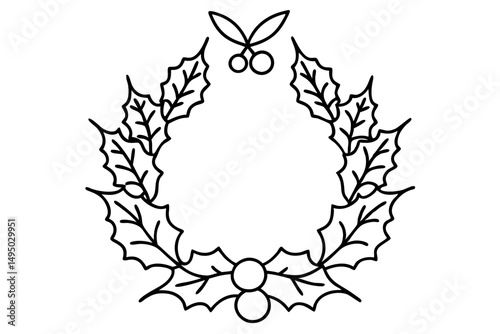 minimalist christmas wreath with holly berries vector illustration