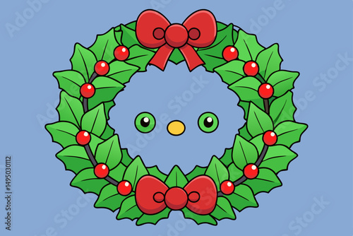 minimalist christmas wreath with holly berries vector illustration