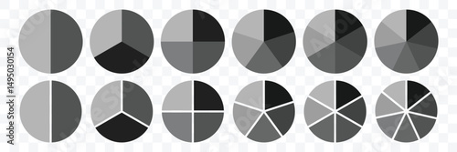Segment slice sign. Circle section graphs segment infographic. Circle pie charts 1,2,3,4,5,6,7,8,9,10,11,12 sections. Donut charts. Pizza, pie segmented.