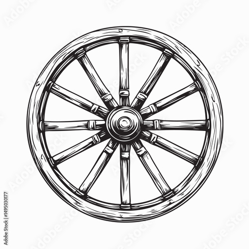Old Wooden Wheel Images Vector. Classic old antique wooden wagon wheel image.