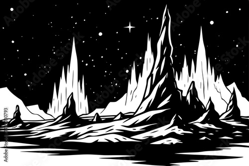 frozen tundra with towering ice formations under sky vector illustration