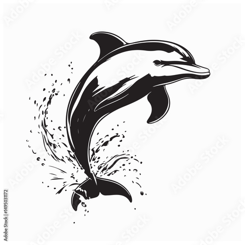 Playful Dolphin Jumping Out of Water with Splashes and Waves image vector