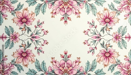 Intricate floral damask pattern in soft pastel hues, romantic, wallpaper, royalty-free