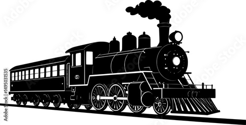 Steam locomotive train silhouette vector illustration isolated on a white background
