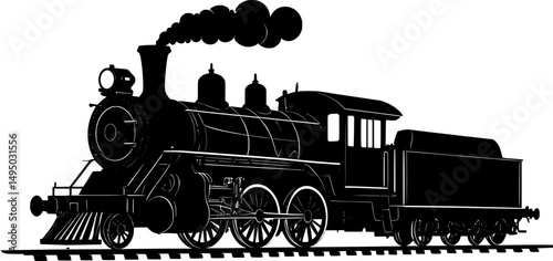 Steam locomotive train silhouette vector illustration isolated on a white background
