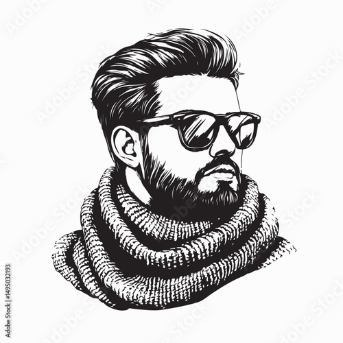Man Portrait Coat Scarf Image vector isolated on white background